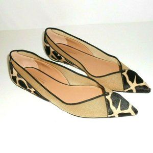 Aquazurra Ponyhair Mesh Flats Camel Brown Pointed Toe Animal Print Size 6.5